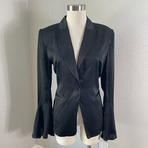 Free People Womens Small Black Satin Bell Sleeve Blazer One Button Jacket